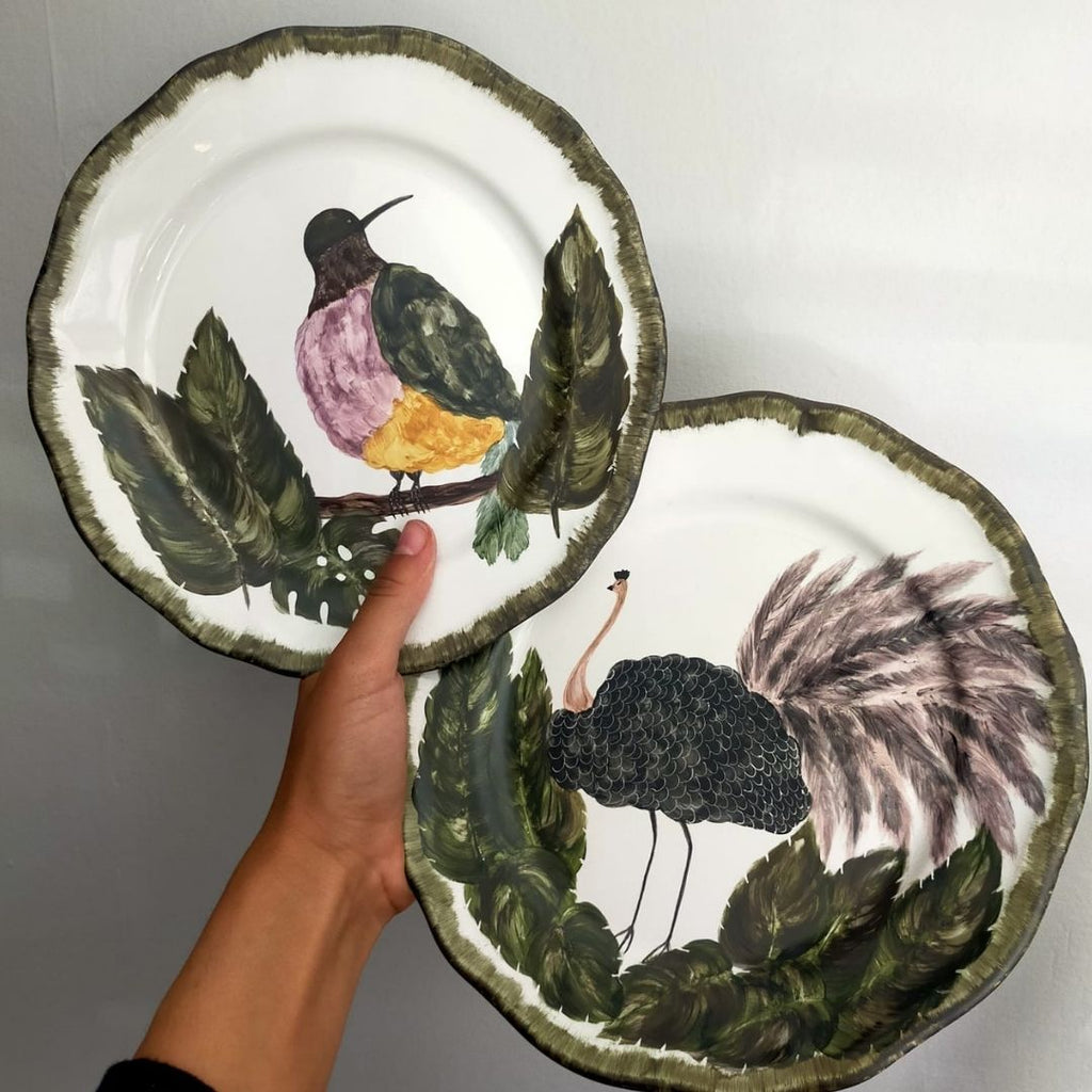 El Boyaması Porselen Tabak Desen: Kuşlar