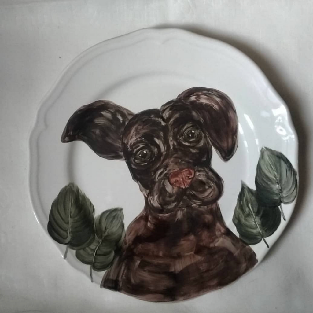 Buf Seramik Doggy El Boyaması Porselen Tabak, 22 cm