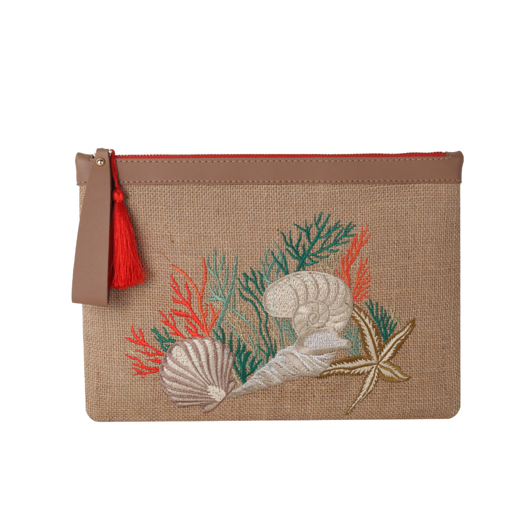 Deniz kabuğu desenli el çantası