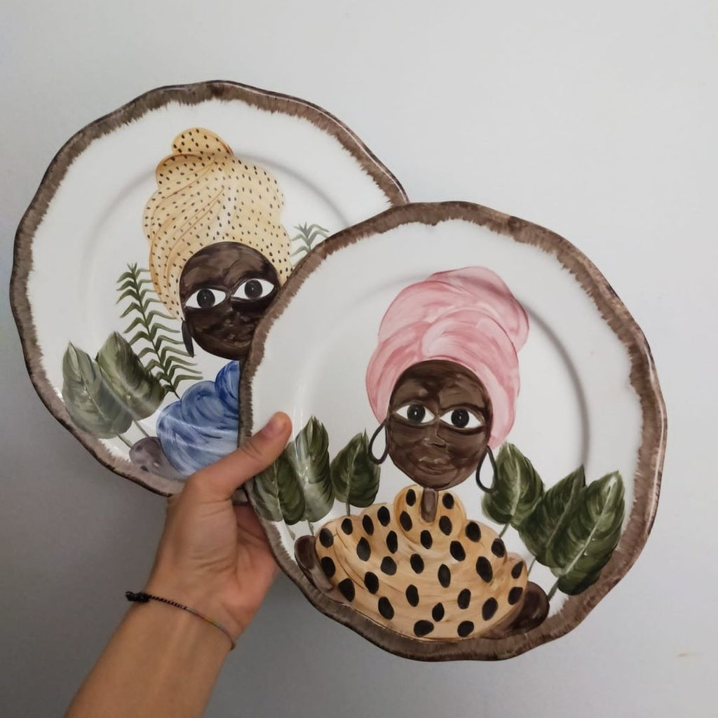 El Boyaması Porselen Tabak Desen: Afrikalı Kadın