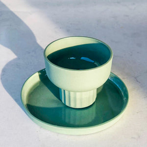 Hand-finished with special care, this minimalistic and modern set.   You can enjoy your Turkish coffee or espresso with the mug and delights on the side with our extra small plate.